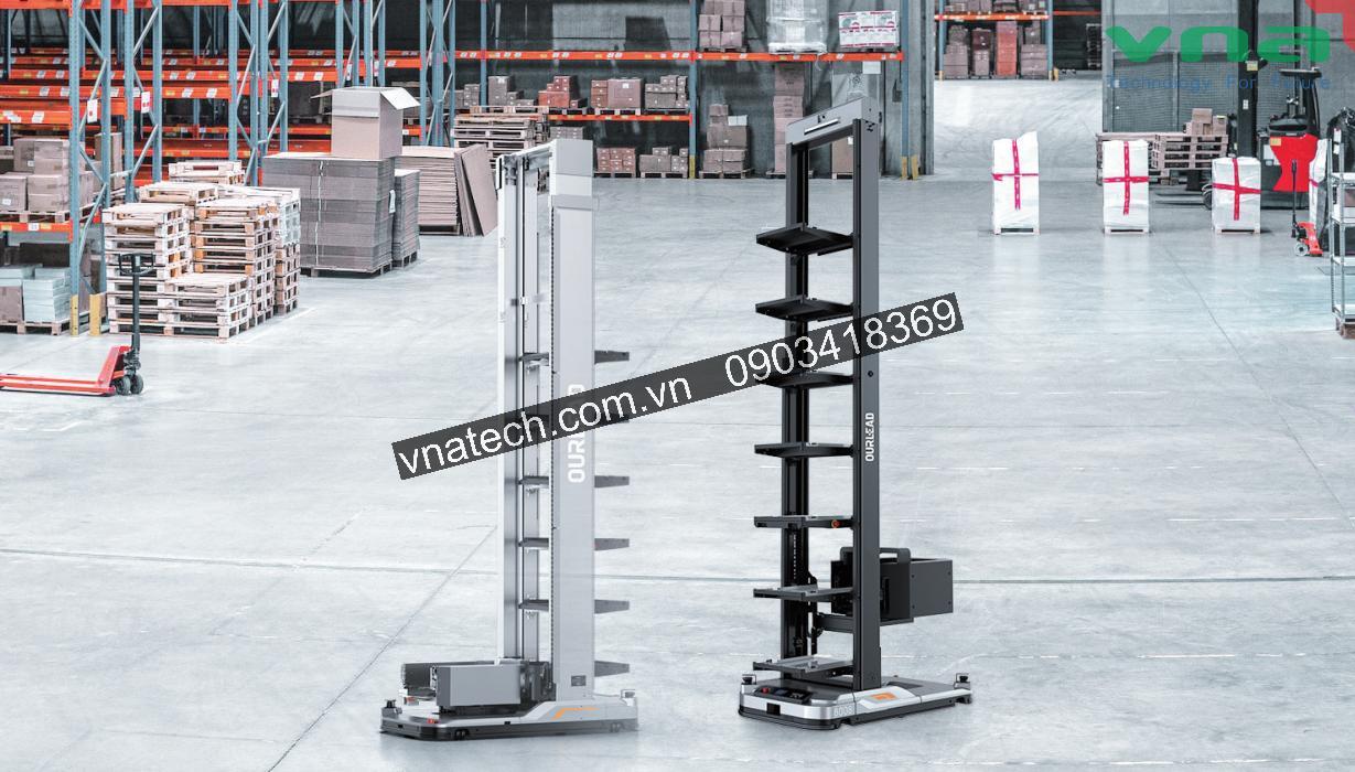 Robot chuyển thùng carton tự hành trong kho hiện đại 