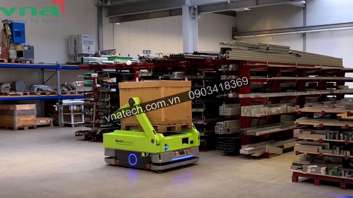 Robot gắp thùng carton lên pallet