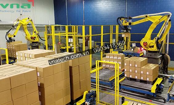 Lợi ích khi đầu tư dây chuyền robot bốc xếp bao hàng tự động